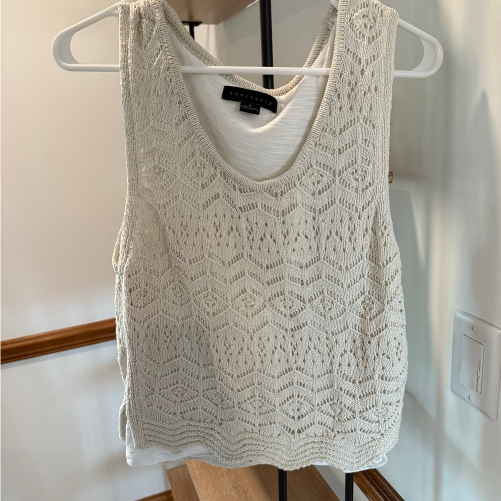 Sanctuary Cream Lace Knit Tank Top